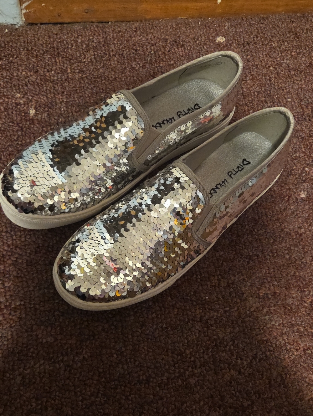 Sequin Slip-On Womens  Shoes - Silver